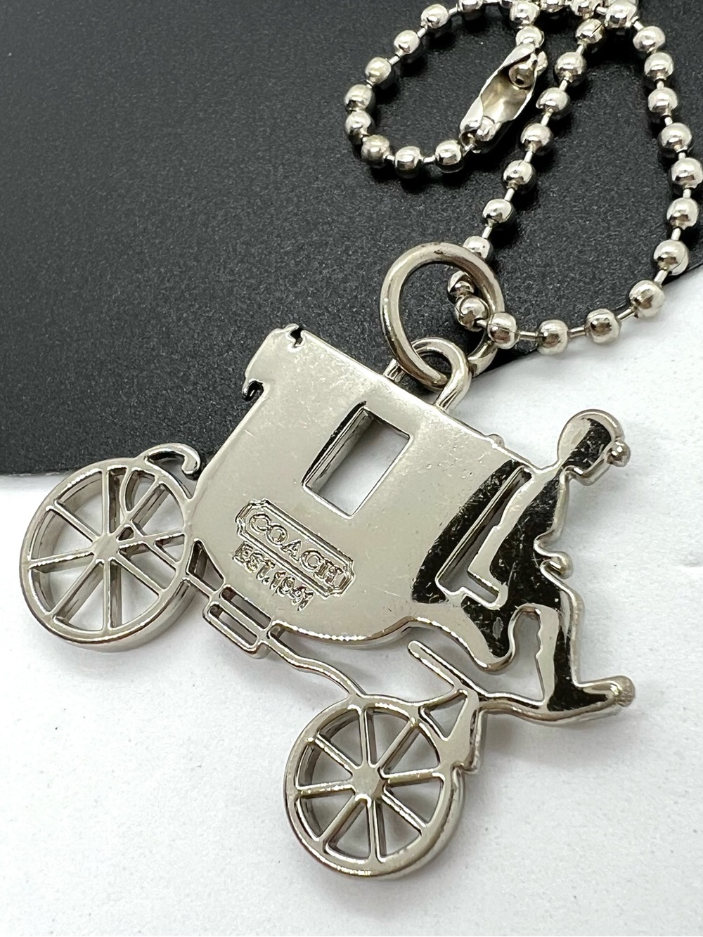 Vintage Coach Silver Horse & Carriage Bag Charm Keychain Pendant Est. 1941